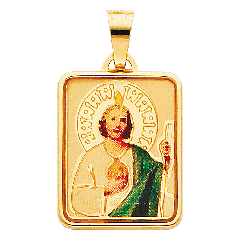 14K Yellow Gold Small Religious St. Jude Thaddeus Picture Charm Pendant